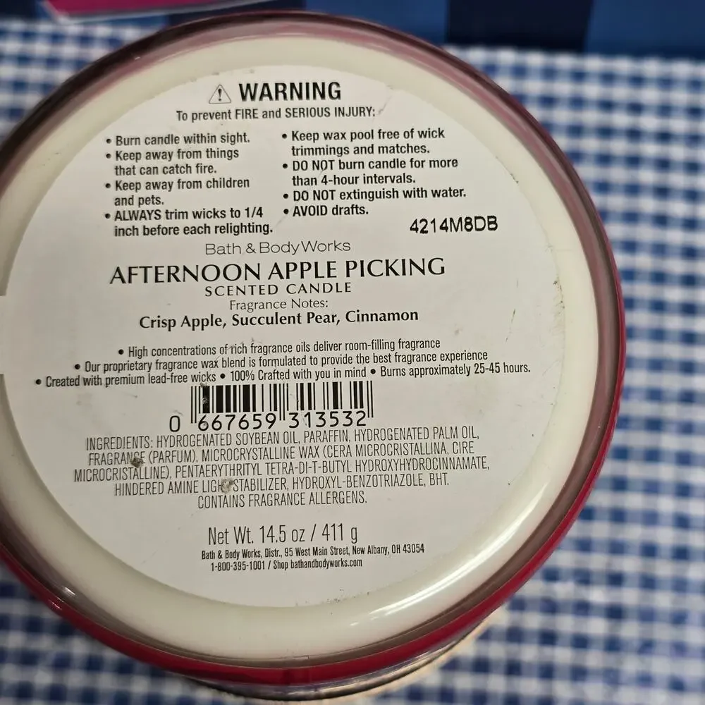 BBW Afternoon Apple Picking Large 3 Wick Candle Holiday Home Fragrance Decor - Picture 2 of 2